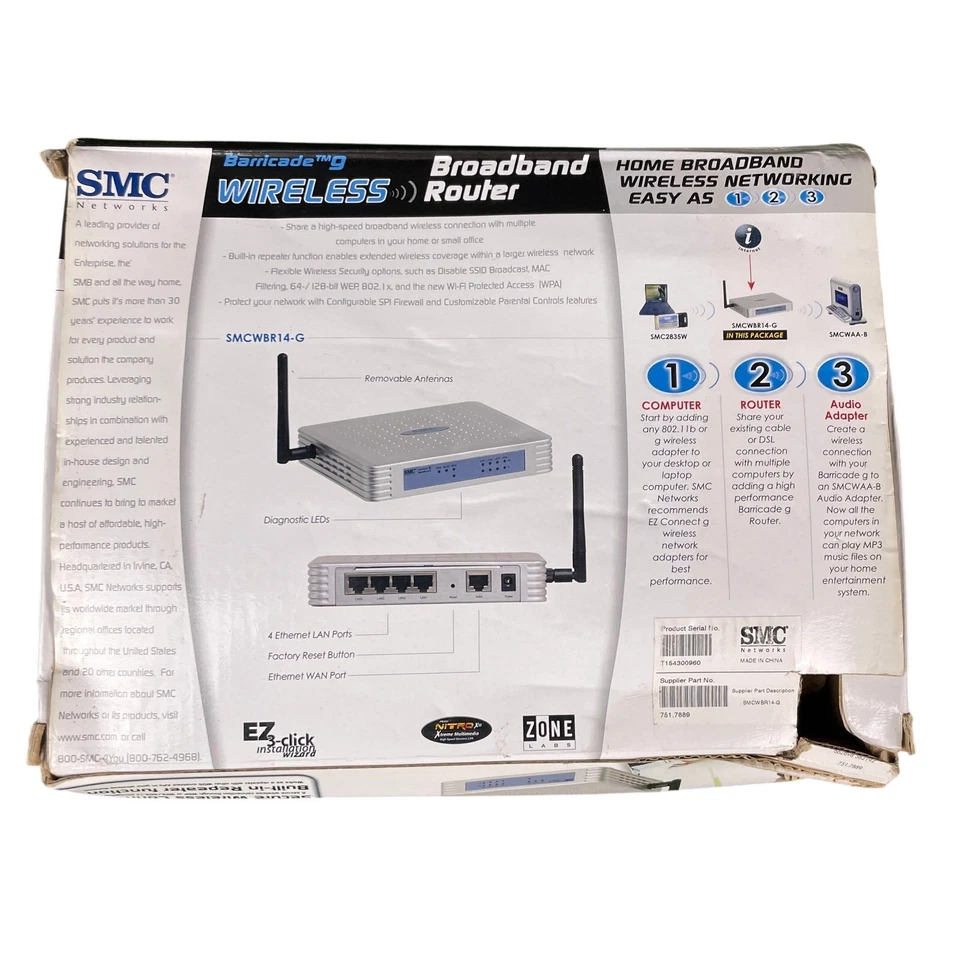 SMC Barricade G Wireless Broadband Router SMCWBR14-G Model Open Box - Image 2 of 4