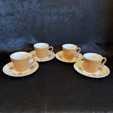 MCM Royal China USA Rare Set of four (4) Coffee Cups and Saucers Shalimar Orange