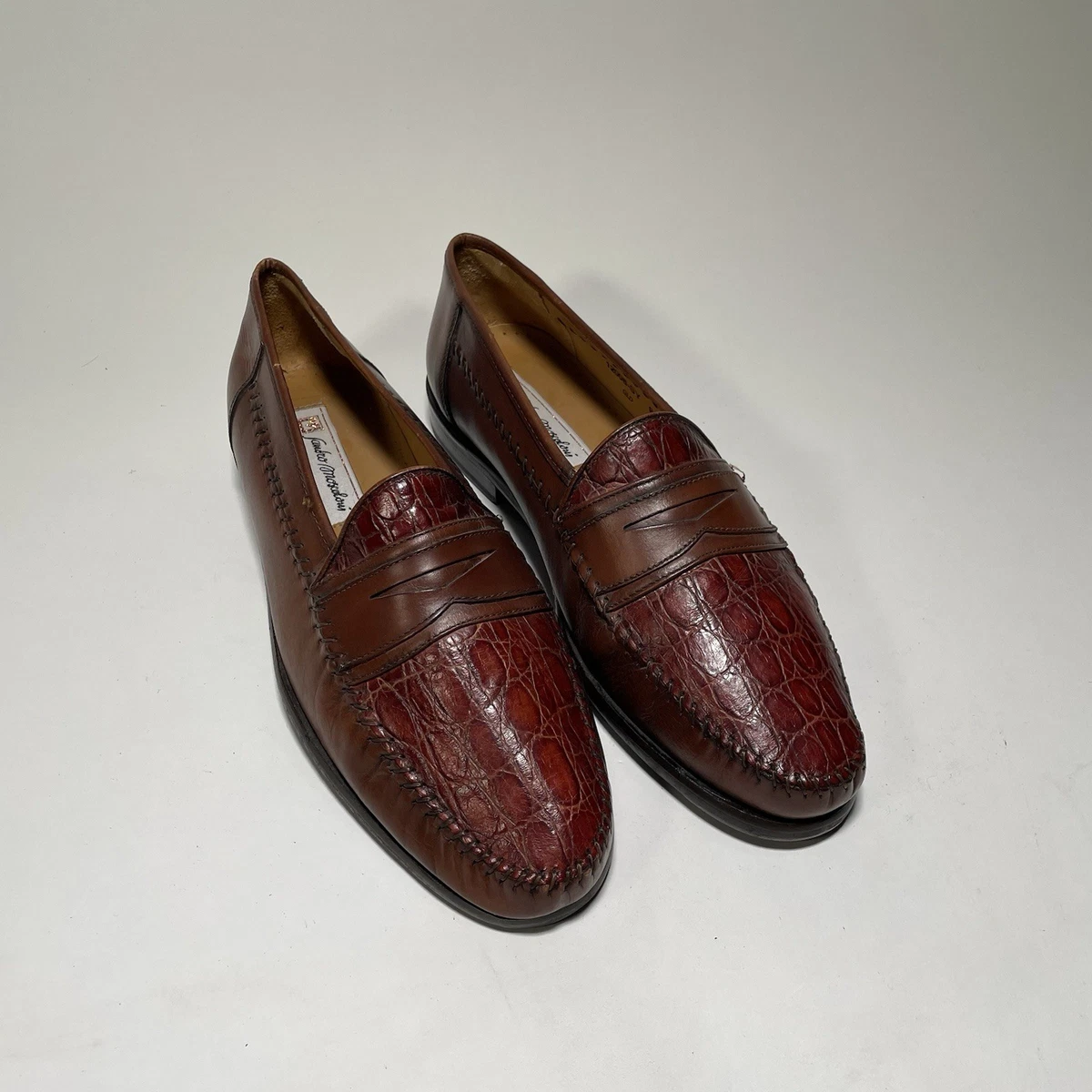 Sandro Moscoloni Tassel Loafers Men Sz 10.5 AA Narrow Genuine Crocodile Leather VTG Sandro Moscoloni Lugo Mens 10.5 AA Narrow Black Croc  main image 3