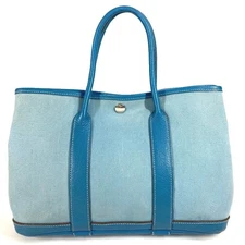 HERMES Garden Party TPM Hand Bag Tote Bag Toile Offishe/Leather blue