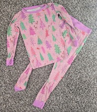 Little Sleepies Toddler Girls Sz 4T Pajama Set Pink Christmas Tree Holiday Print
