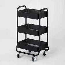 3 Tier Metal Utility Cart Black - Brightroom: Rolling Storage Trolley with
