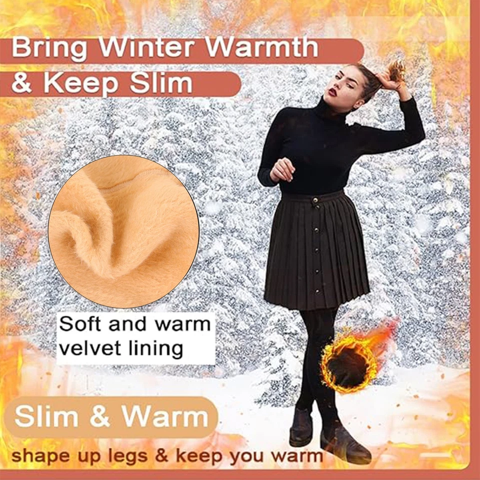 Medias Medias Medias de Vellón Cálidas de Invierno Translúcidas Forradas Térmicas para Mujer de EE. UU. Foto 2 de 4