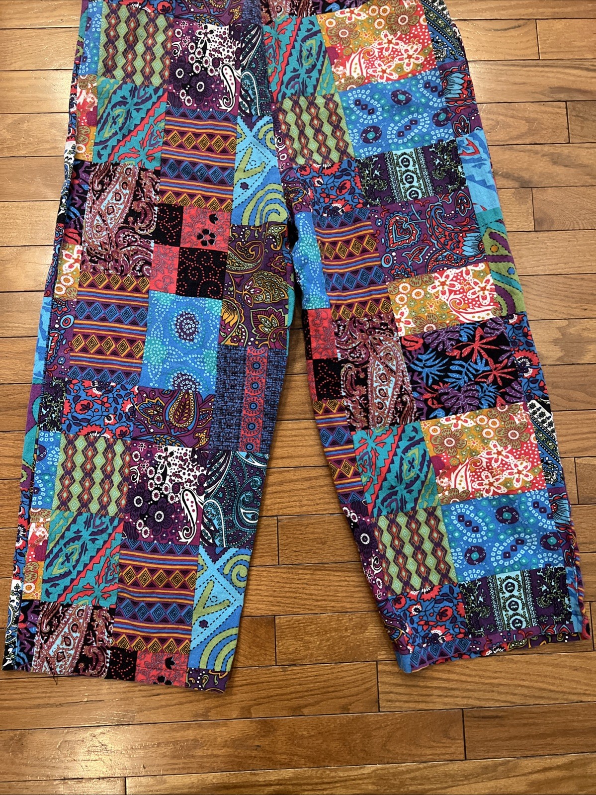 Boho Patchwork Overalls Womens Small Cropped Jump… - image 8