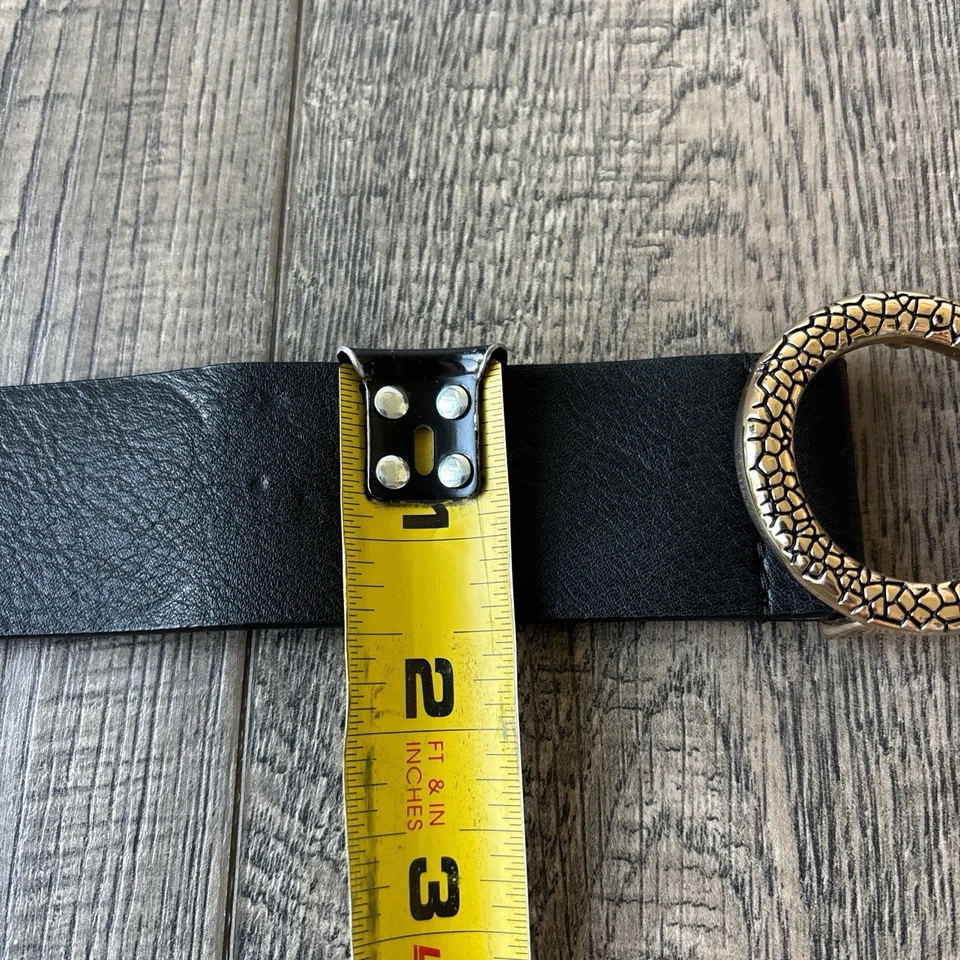 Express Black faux leather belt with gold double snake belt buckle Fits 36 - 42 - Image 3 of 4