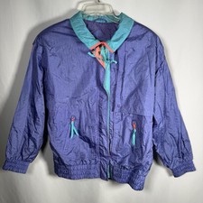Vintage 1980  s-90  s Retro Colorblock Windbreaker Jacket Turquoise Purple Size L