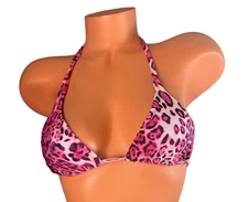 Pink cheetah medium coverage bikini top swim beach string  tie sexy fit