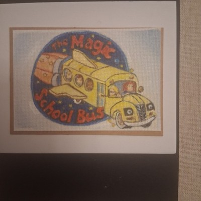 ACEO painting of a magic school bus titled vintage Ride by Stacy singleton