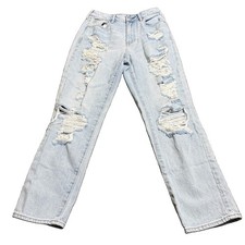 PacSun Distressed Mom Jeans 26 Elvira Blue Light Wash 100 Cotton Rigid Ripped