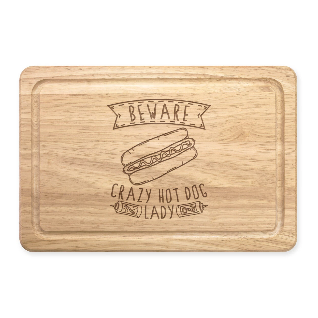 Beware Crazy Hot Dog Lady Rectangular Wooden Chopping Board Food Funny Chilli