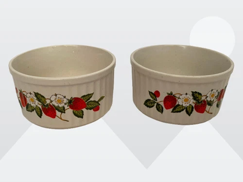 Sheffield 2-Lot Strawberries n' Cream Stoneware Collection 4" Ramekins Bowl Vtg