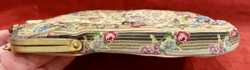 ANTIQUE VTG PETITE POINT FLORAL CAMEO CARNELIAN MARCASITE PURSE EVE HAND BAG - Picture 5 of 17