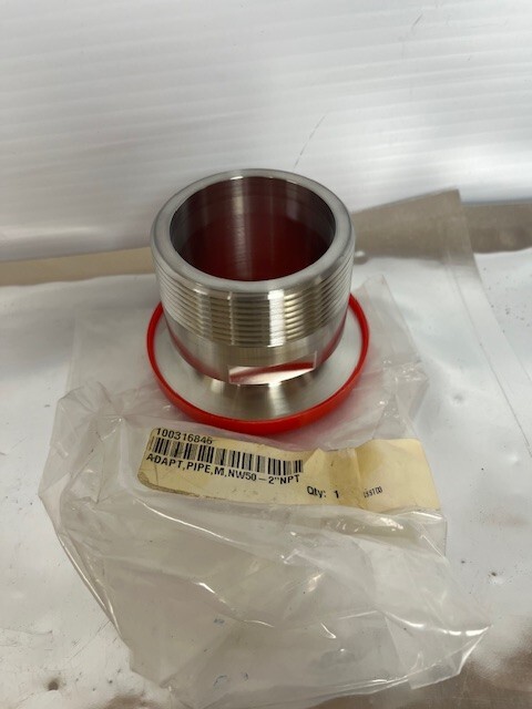 Adattatore Raccordo Aspirazione In Acciaio Inox. KF-50 / NW-50 Con Filetto Maschio 2.0 NPT. Nuovo Old Stock (NOS) Prodotto Negli USA.