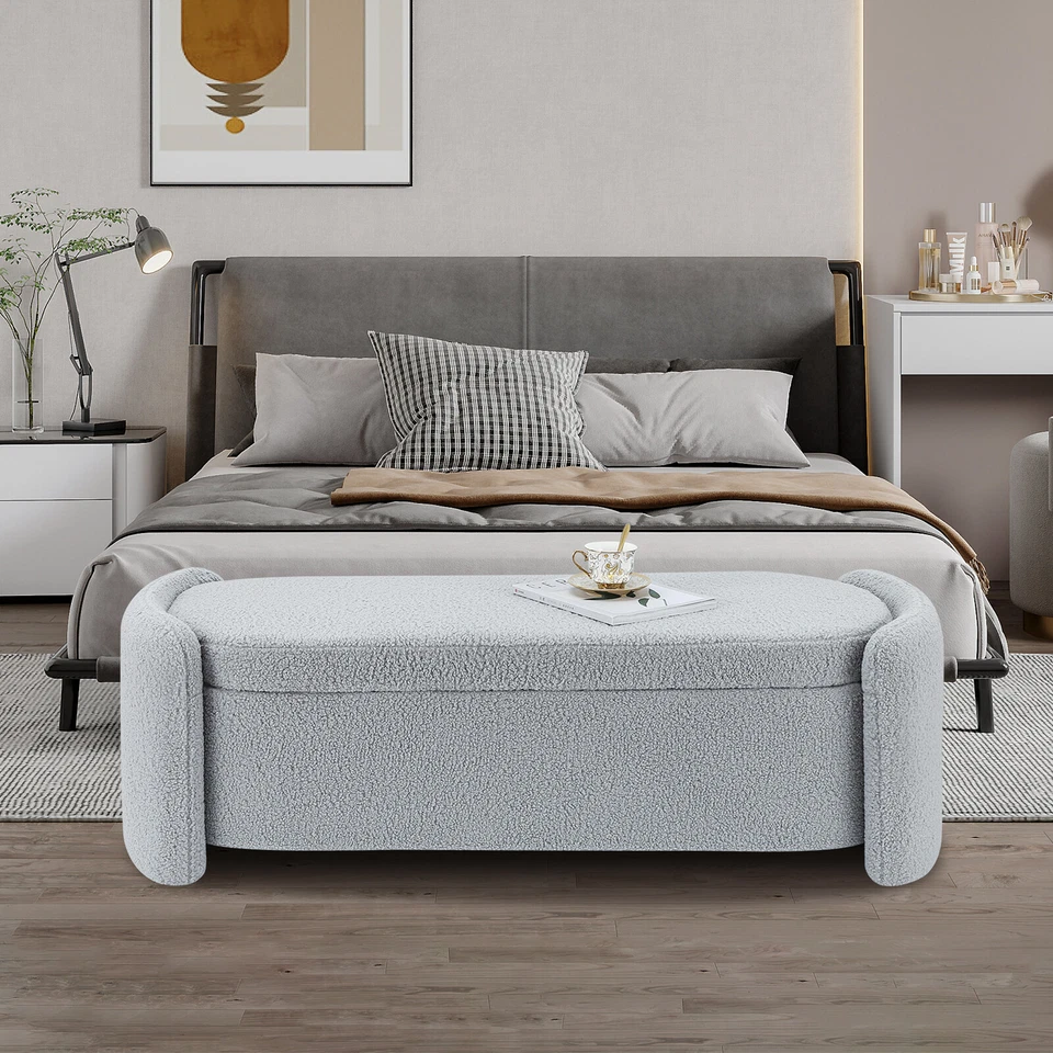 Banco de almacenamiento 51" dormitorio extremo de cama reposapiés otomano terciopelo tapizado salón Foto 2 de 4