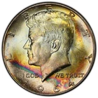 1964 P Kennedy Silver Half Dollar Rainbow Toned Nice Luster Great Color Pattern
