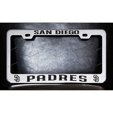 San Diego Padres Chrome Metal Custom Made License Plate Frame Blk Letters San Diego Padres Chrome Metal Custom Made License Plate Frame Blk Letters
