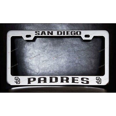 #ad San Diego Padres Chrome Metal Custom Made License Plate Frame BLK Letters $25.99