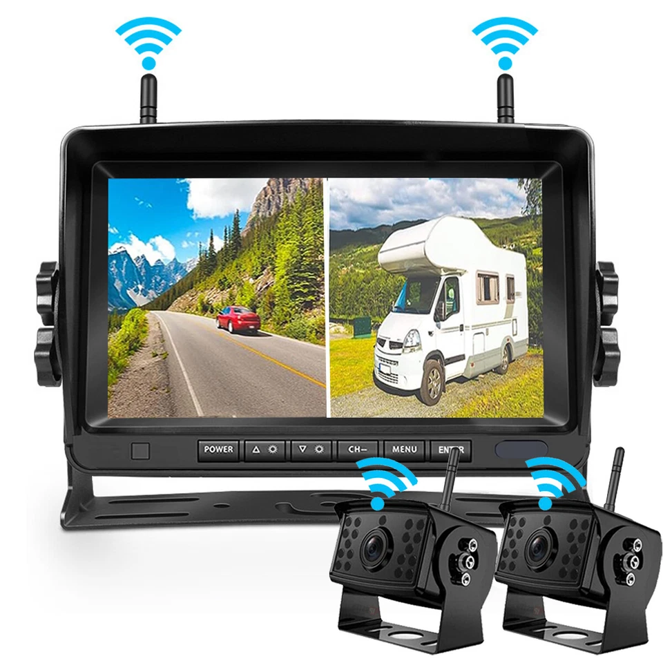 1080P Wireless RV Backup Camera Side View 7" DVR Split Monitor for Truck Trailer - Image 3 of 4