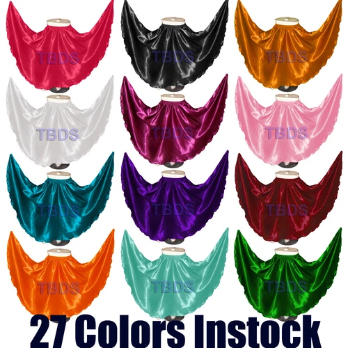 Women Satin Full Circle Skirt Belly Dance Jupe Tribal Oriental 9 Yard Flamenco