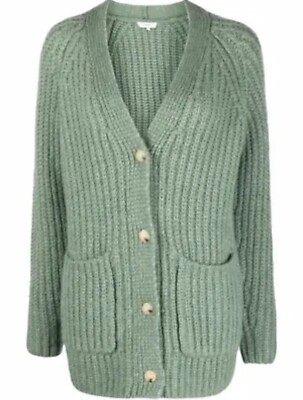 Vince Womens Cardigan Plus XXL Green Alpaca Wool Ribbed Pocket Sweater $525  NWT