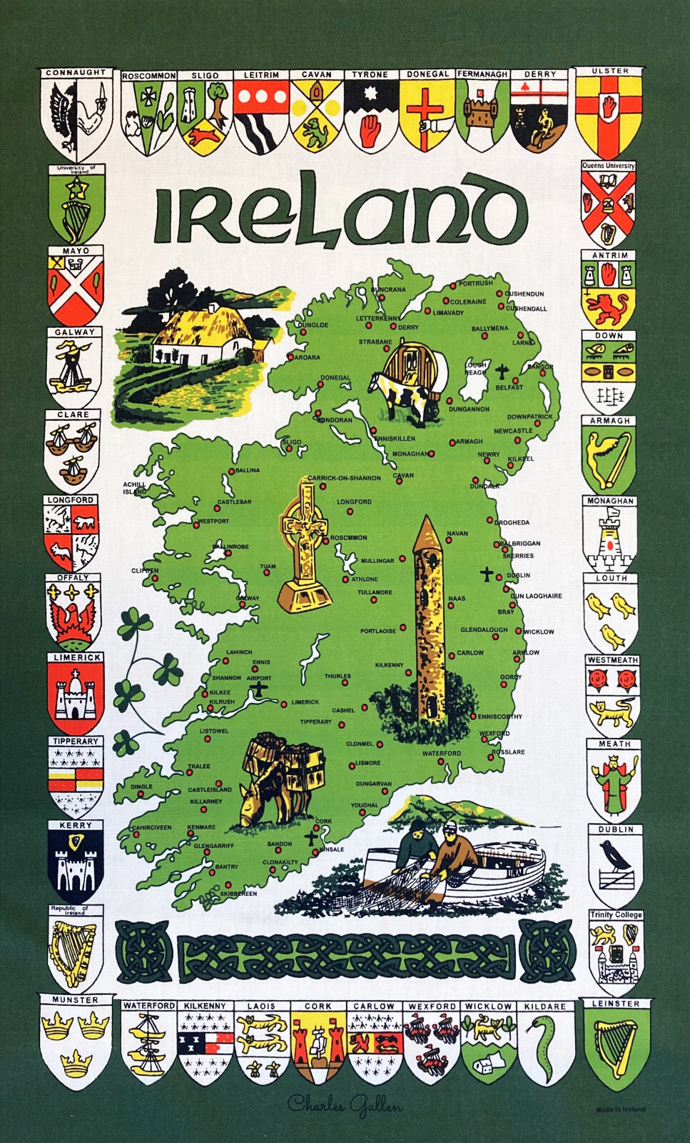 Samuel Lamont Map of Ireland tea towel Irish History Culture Travel Heritage NEW