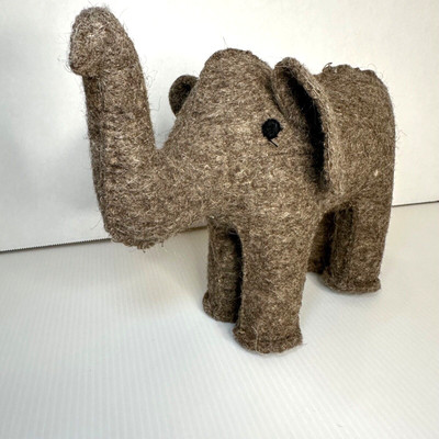 Mud Pie Elephant Bookend Wool Felted, Handmade in India, Brown Heavy Plush