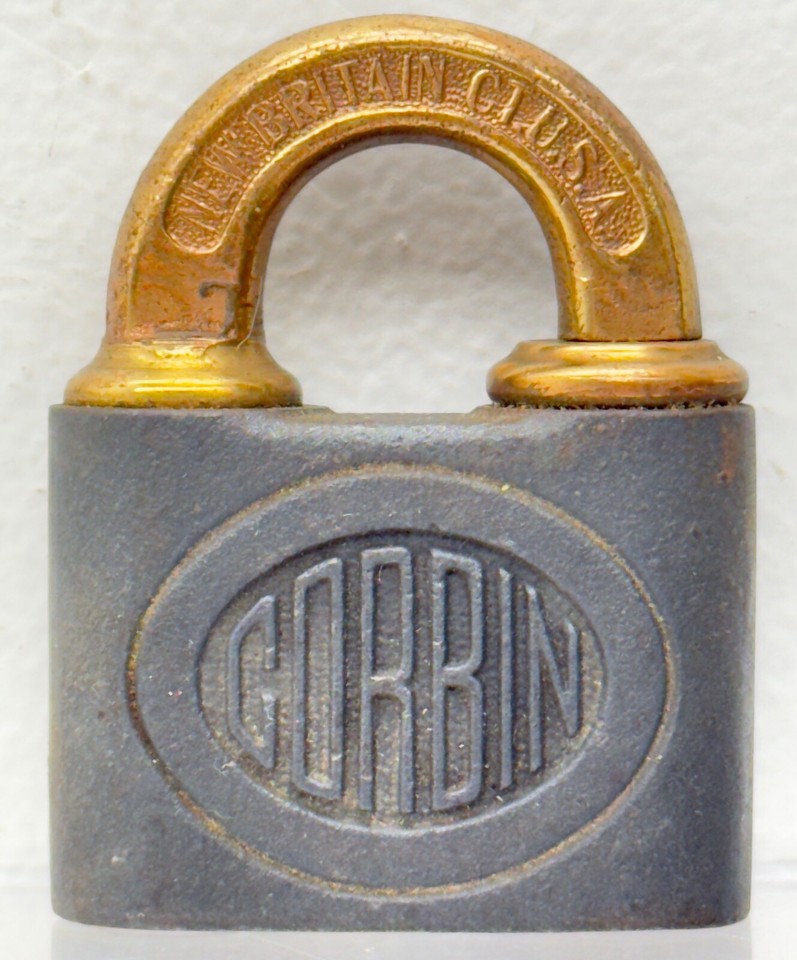 Vintage CORBIN Brass Padlock Lock Hardened Steal NO KEY Display