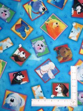 Dogs Animals Fabric Paw Print Dog Pics Blue Dog Talk Cotton by QT By The Yard