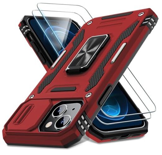 for iPhone 15 Case with Slide Camera Cover + Screen iPhone 15-6.1 Inch Red-image