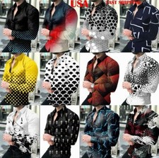 Button Down Shirt Men Gradient Fashion Casual Black Long Sleeve Party T Dress Up