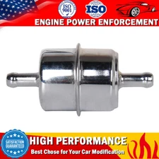 3/8" Hose Gas Fuel Filter InLine Chrome Canister Carbureted High Flow Universal