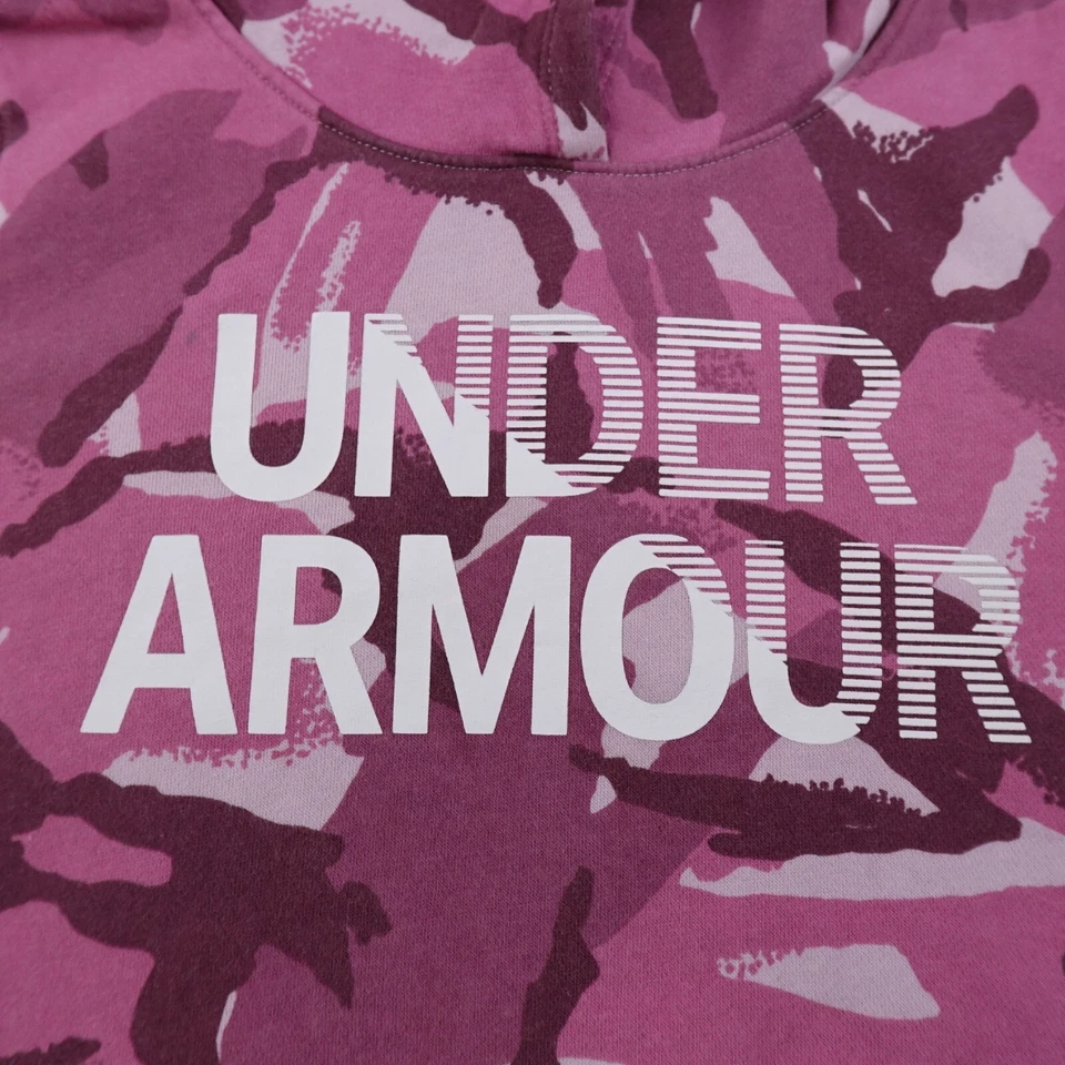Moletom Under Armour com capuz meninas L roxo rosa camuflado solto suéter jovens crianças - Imagem 2 de 4