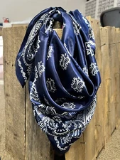 Wild Rag Western Scarves Cowboy Scarf Ranch Navy Blue Paisley Neckwear 36”x36”