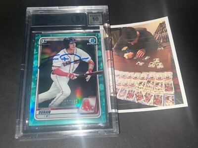 Jarren Duran Red Sox SIGNED 2020 1st BOWMAN Aqua Refractor BAS 