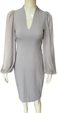 Vince Camuto $158 Grey V-Neck Long Chiffon Sleeve Crepe Sheath Dress Size 2 NWT