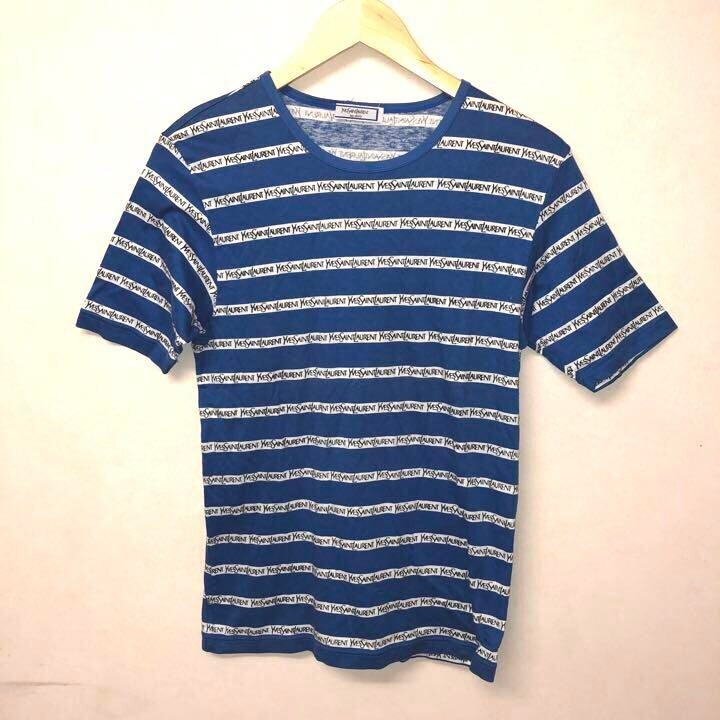 Autentica T Shirt a Righe Yves Saint Laurent vintage con logo YSL blu