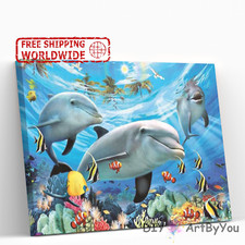 Paint By Numbers Kit Dolphin Fish Animal Decor Wall Canvas Adult Oil Acrylic DIY