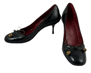 Gucci femme 5,5 talons noirs logo GG cuir verni nœud papillon bambou accent 182034