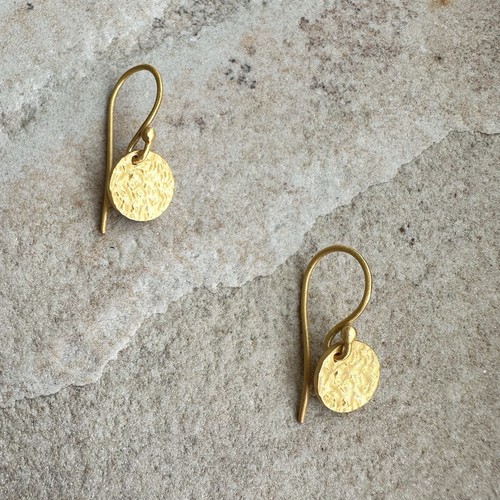 24k Gold Vermeil On 925 Sterling Silver Hammered Disc Drop Earrings - Picture 5 of 8