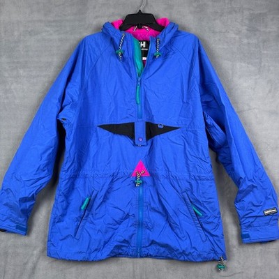 Vintage Helly Hansen Anorak Jacket Mens Large Blue Colorblock Windbreaker