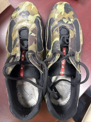 Prada America's Cup Sneakers Men 12 Camouflage Green Leather Black