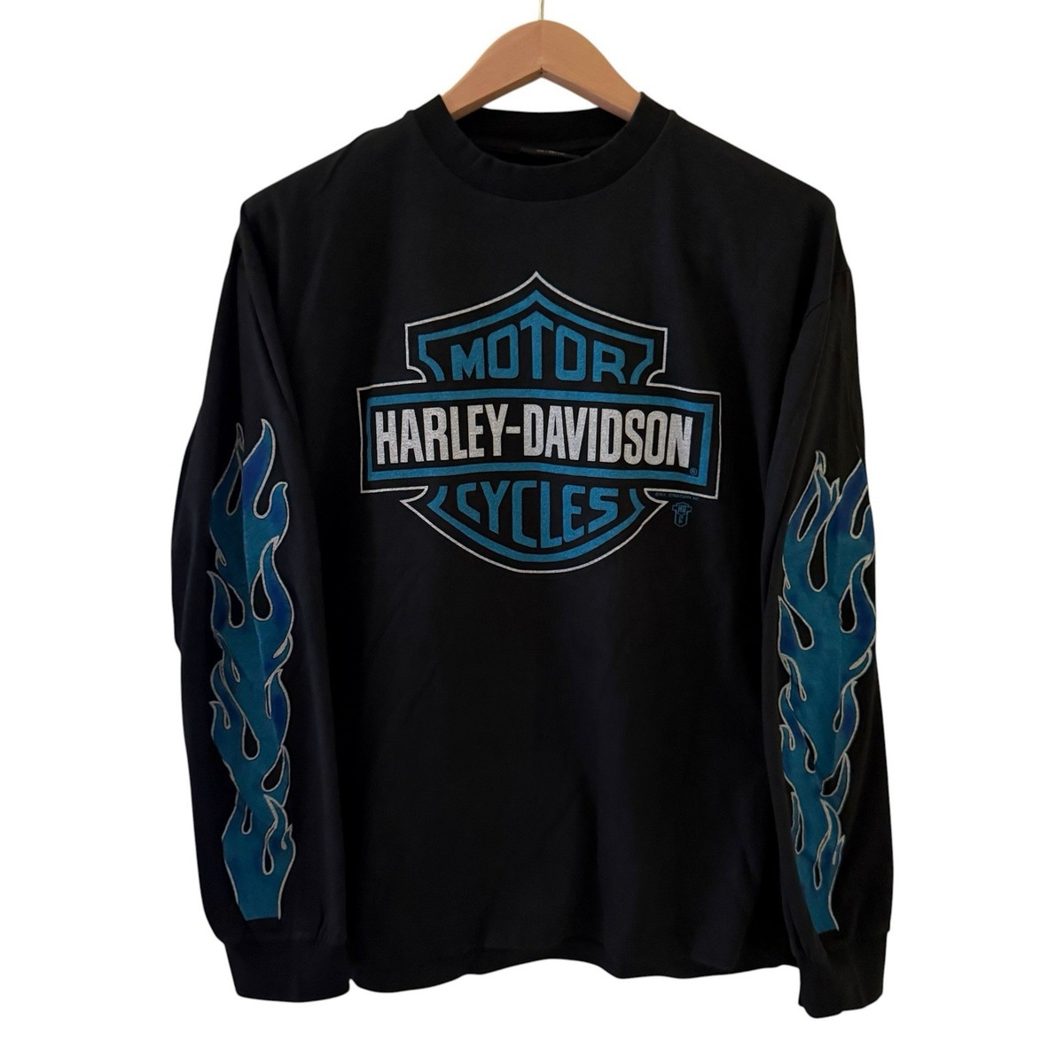 Vintage Harley Davidson SCHOCH Blue Flame Long Sleeve Size XL T
