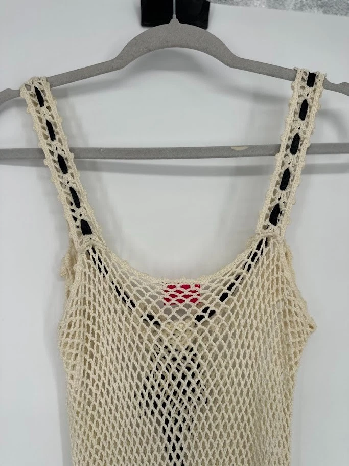 Vintage Betsey Johnson Y2K Cream Crochet Rosette Cover Up Boho Slip Dress OSFM - Image 4 of 4