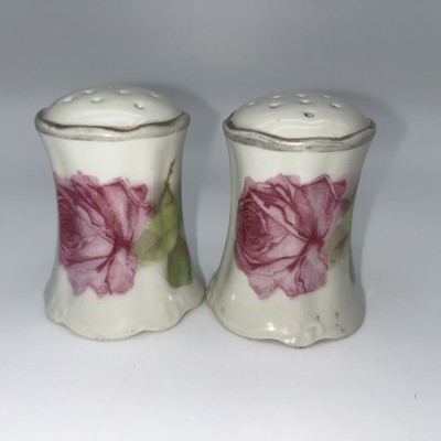 Vtg O E & G Royal Austria Pink Rose Gold Trim Salt Pepper Shaker Set