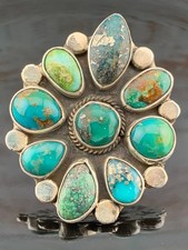Big Turquoise Sterling Silver Cluster Ring Native American Navajo Chad Teller