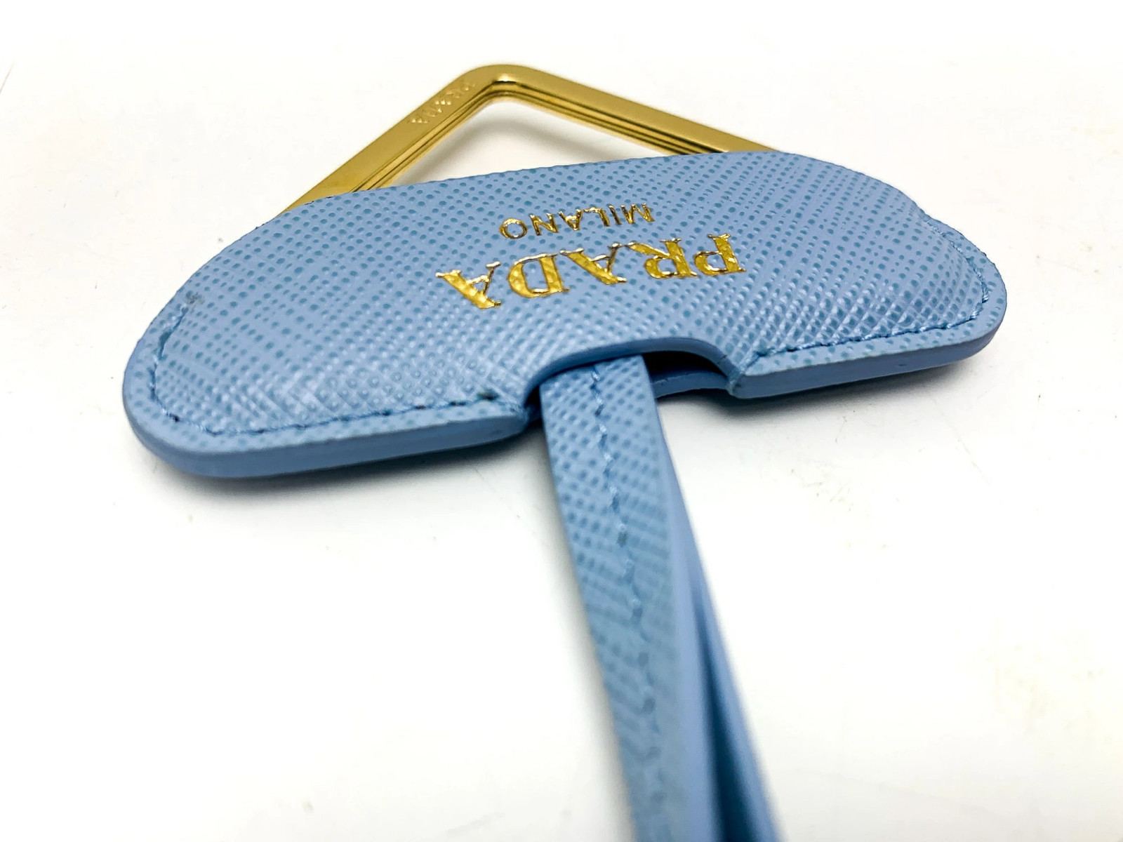 Prada Saffiano Light Blue Triangle Logo Neck Strap Unisex 73cm Excellent thumbnail 6