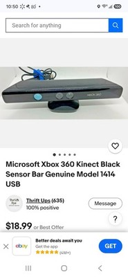 Microsoft Xbox 360 Kinect Black Sensor Bar Genuine Model 1414 USB