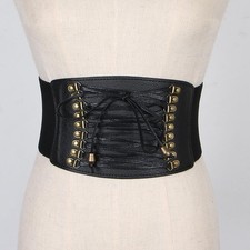 Women Retro Steampunk Leather Waist Belt Cincher Waspie Wide Elastic Corset