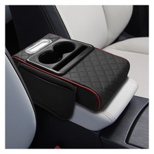Leather Car Center Console Cover, Armrest Booster Cushion, Black Red