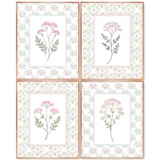 laveliabel Pink Vintage Floral Wall Art Prints Set of 4 Unframed, Chinoiserie...